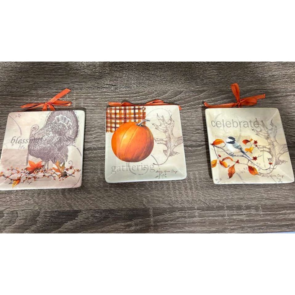 Manual Sandy Lynam Clough Fall Ceramic Plates Set of 3 Thanksgiving Decor 4.75"